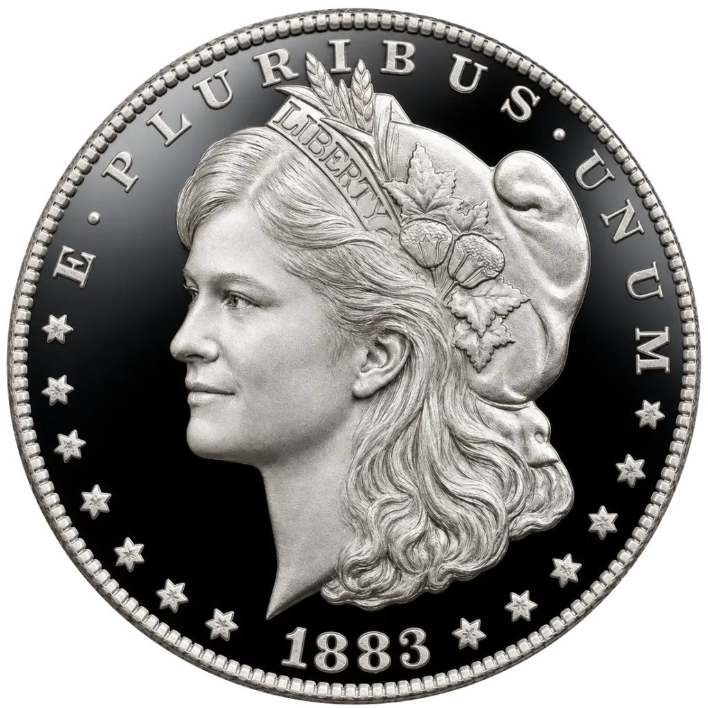 Jennifer K. Mellen rendered as a Morgan silver dollar, which is a joke