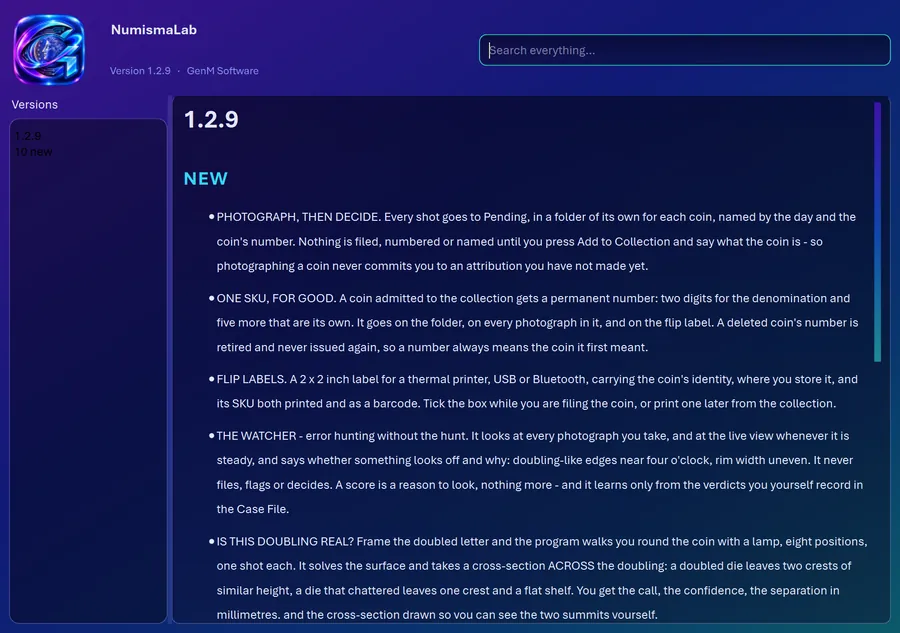The rest of it in NumismaLab: release notes
